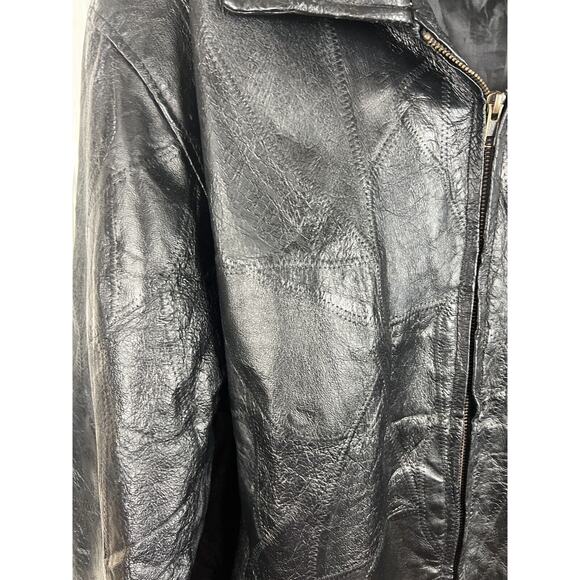 Vintage Leather & Soul Black Patchworked 90s Leather Zip-up Jacket Large Moto - Picture 9 of 10